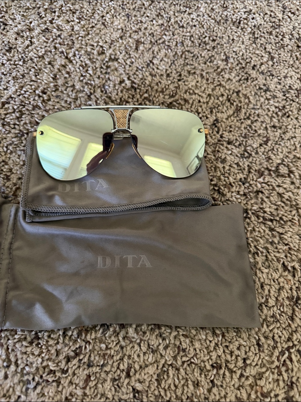 DITA Men’s Gold Frame Sunglasses with Green Mirror Lenses